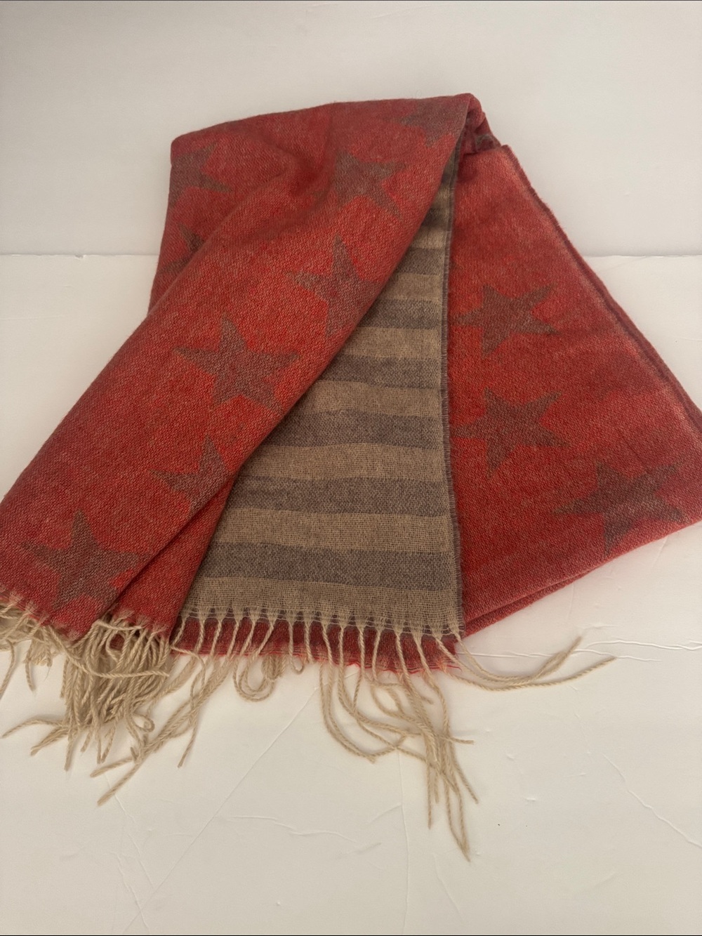 Pretty Persuasion Scarf Patriotic Design short fringe.